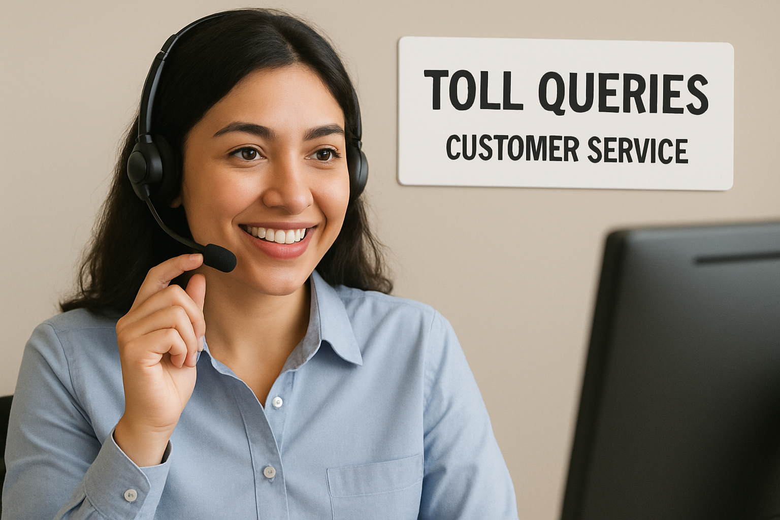 Customer service representative assisting with toll queries